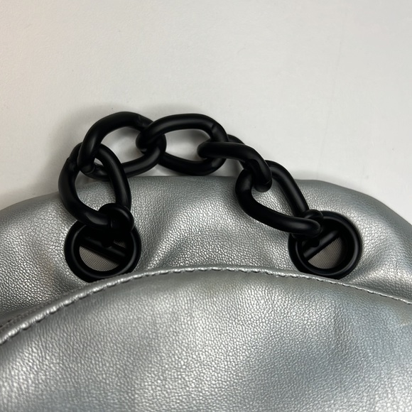 DKNY Metallic Silver Mini Backpack w/ Black Chain Details, NWOT! - Picture 3 of 10